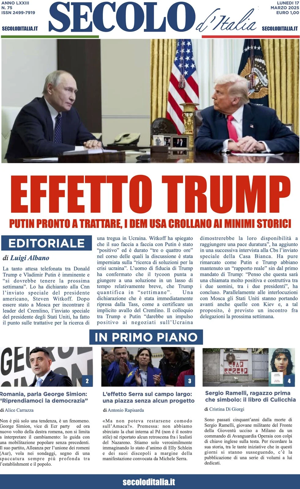 anteprima della prima pagina di secolo-ditalia del 17/03/2025