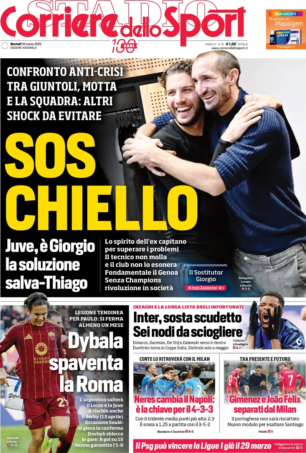 anteprima della prima pagina di corriere-dello-sport del 18/03/2025