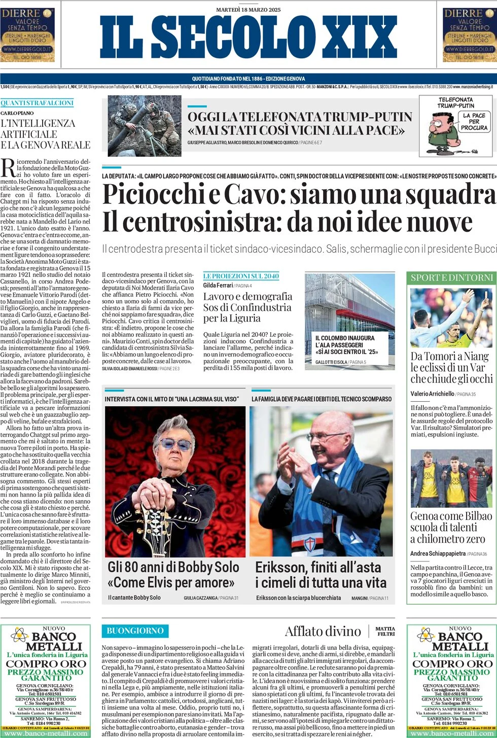 anteprima della prima pagina di il-secolo-xix del 18/03/2025