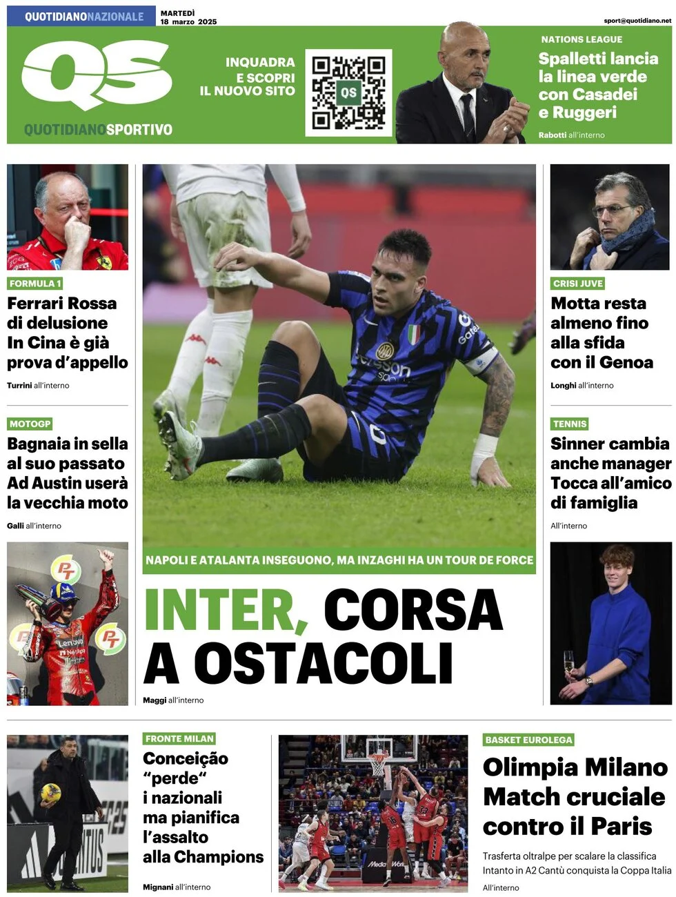 anteprima della prima pagina di qs-quotidiano-sportivo del 18/03/2025