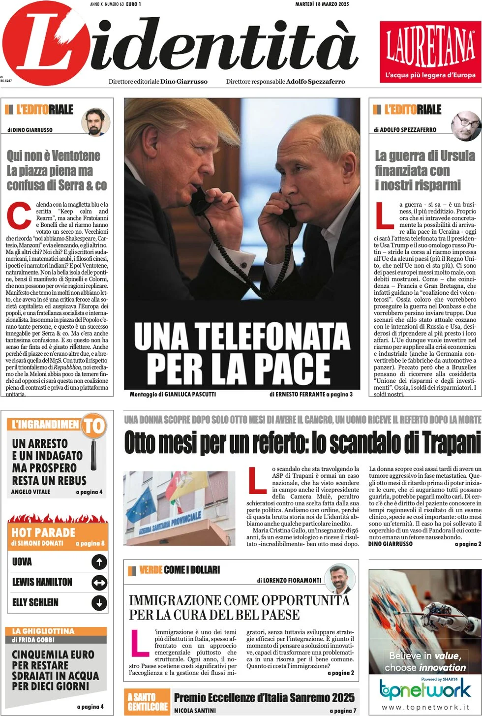 anteprima della prima pagina di lidentit del 18/03/2025