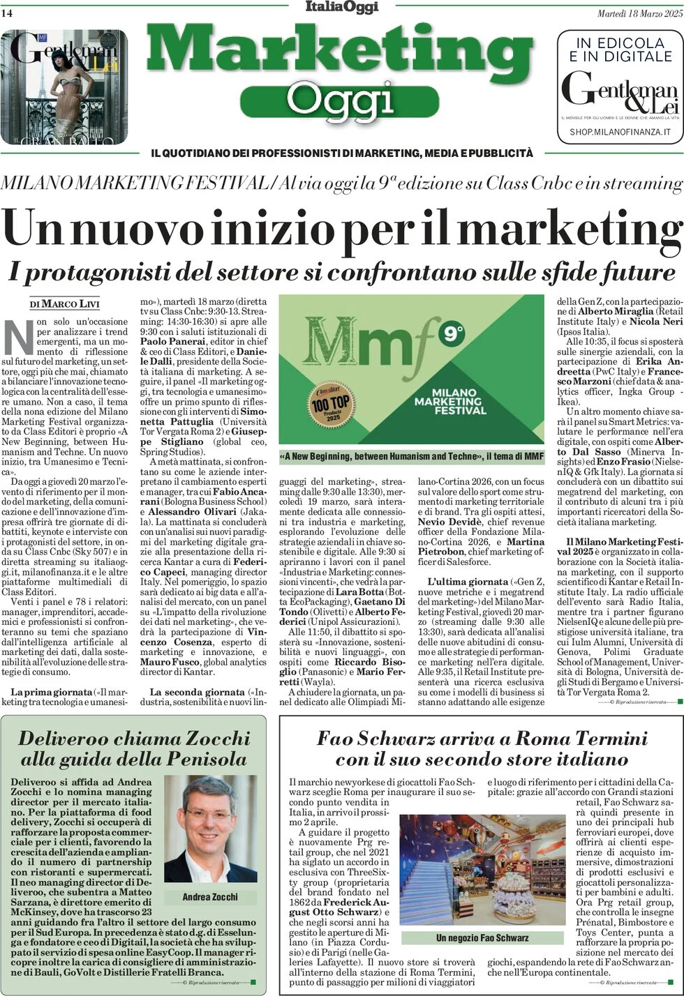 anteprima della prima pagina di marketing-oggi del 18/03/2025