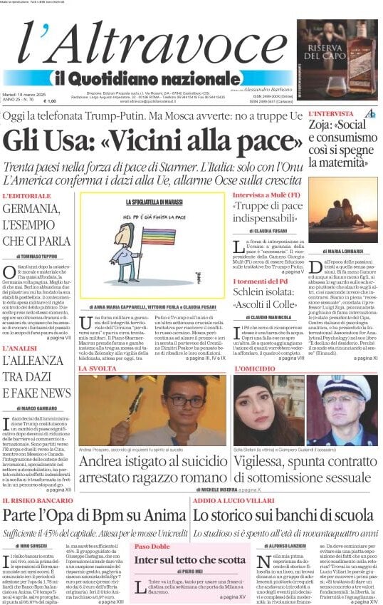 anteprima della prima pagina di il-quotidiano-del-sud-laltravoce del 18/03/2025