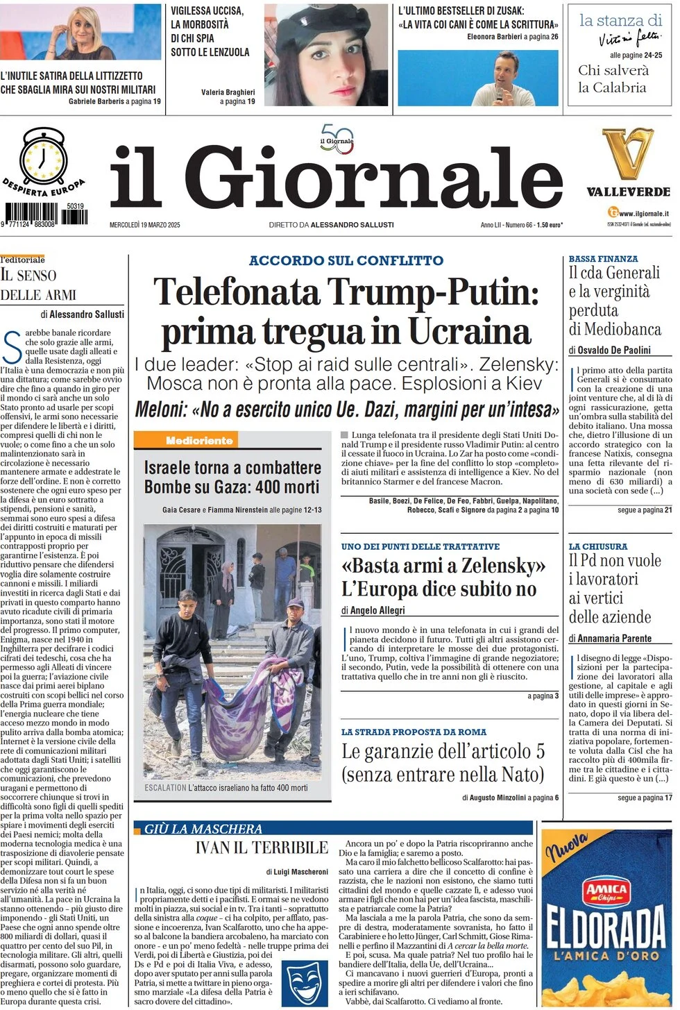 anteprima della prima pagina di Il Giornale