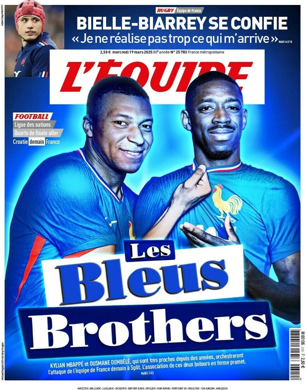 anteprima della prima pagina di lequipe del 19/03/2025
