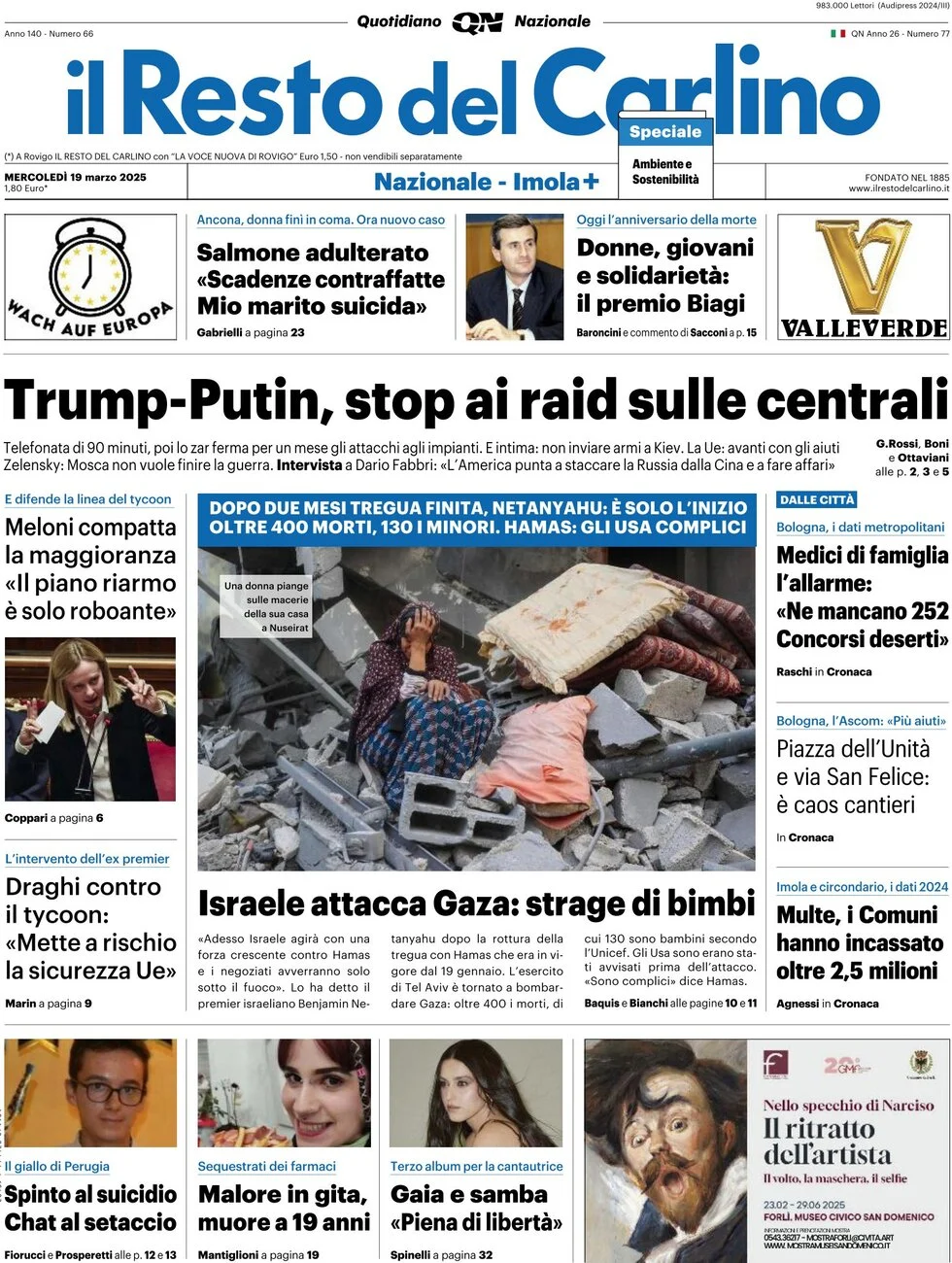 prima pagina - Il Resto del Carlino del 19/03/2025