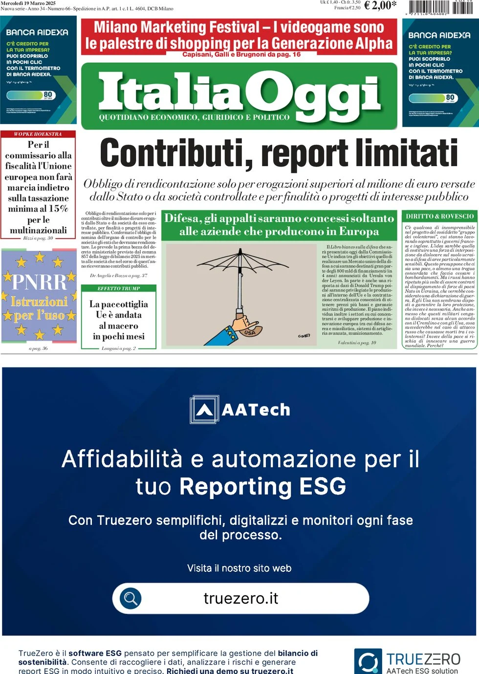 anteprima della prima pagina di ItaliaOggi