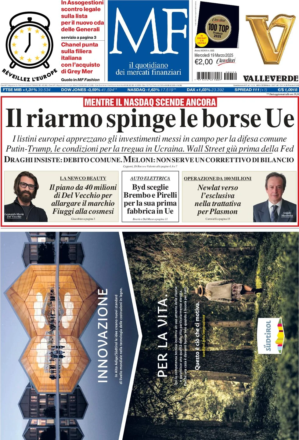 anteprima della prima pagina di MF Milano Finanza