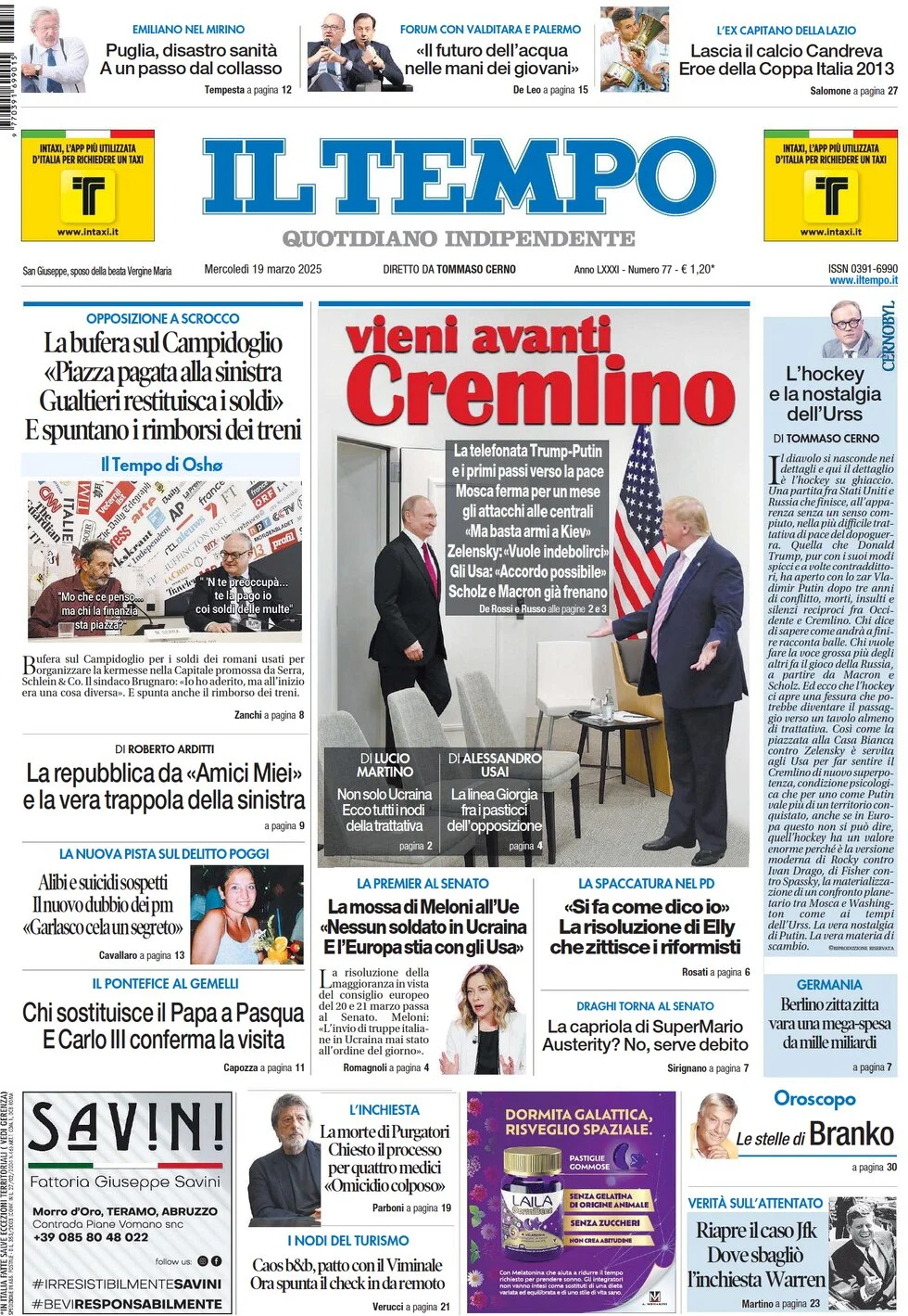 anteprima della prima pagina di Il Tempo