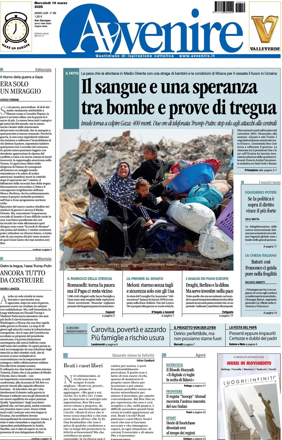 anteprima della prima pagina di Avvenire