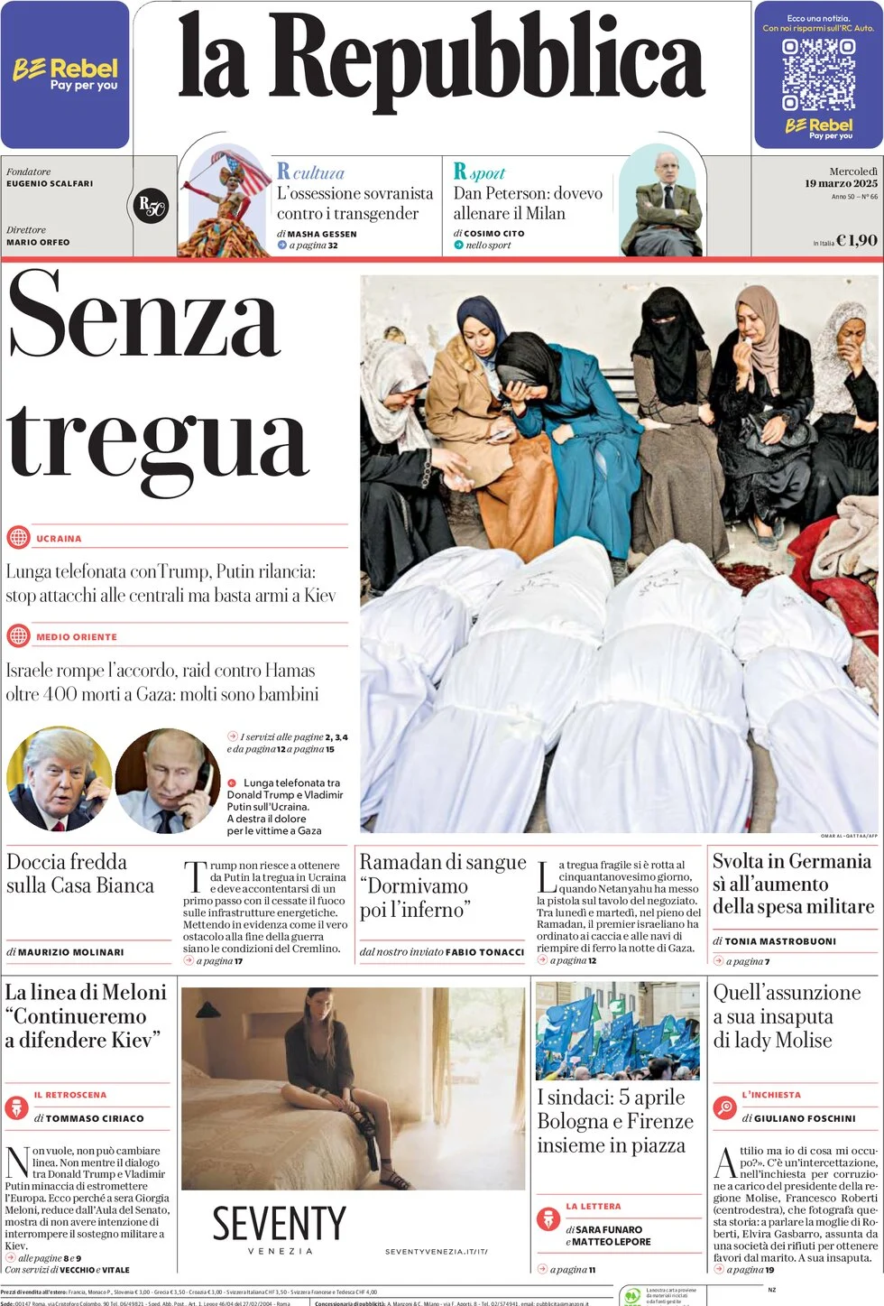 anteprima della prima pagina di La Repubblica
