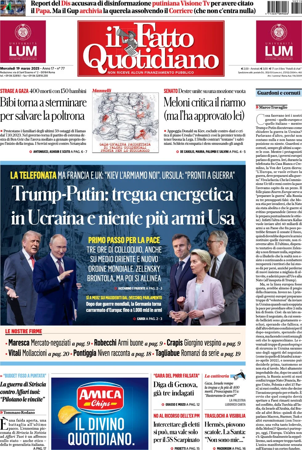 anteprima della prima pagina di Il Fatto Quotidiano