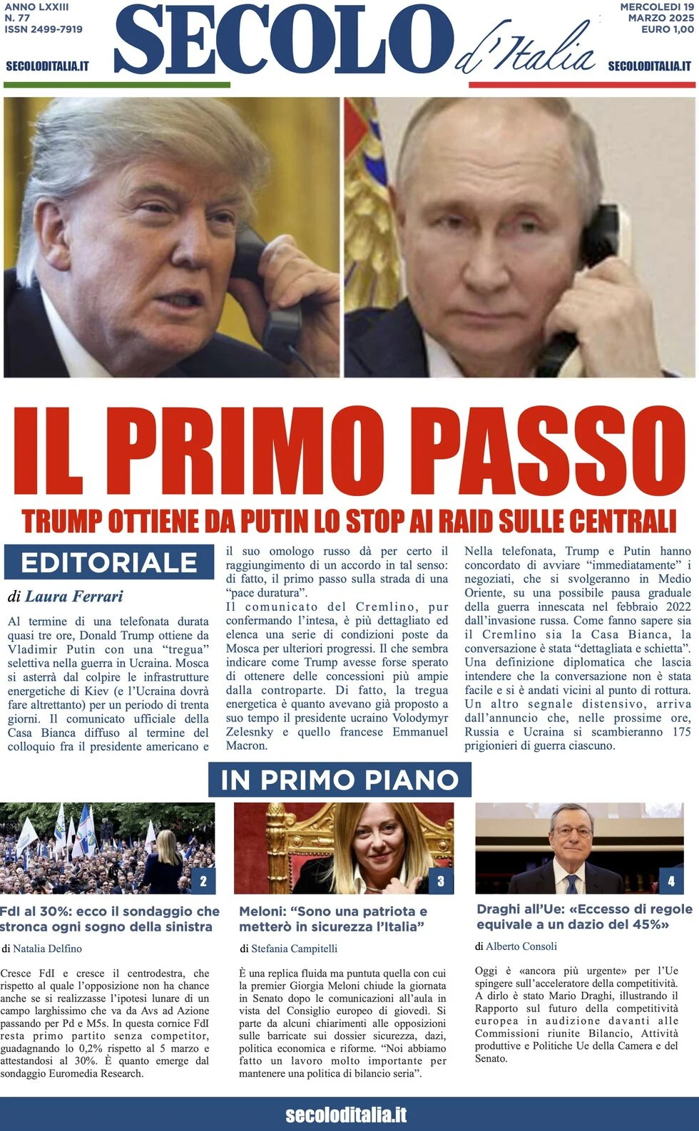 anteprima della prima pagina di Secolo d'Italia