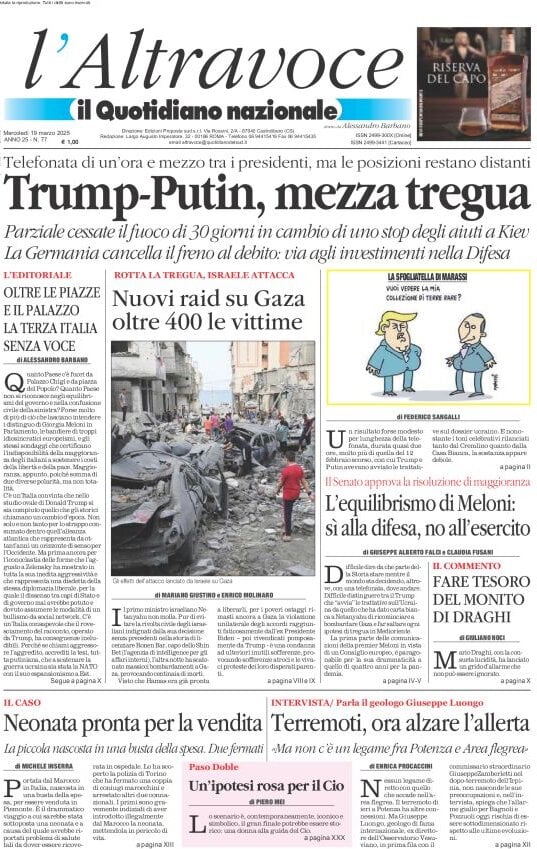 anteprima della prima pagina di Il Quotidiano del Sud L'Altravoce
