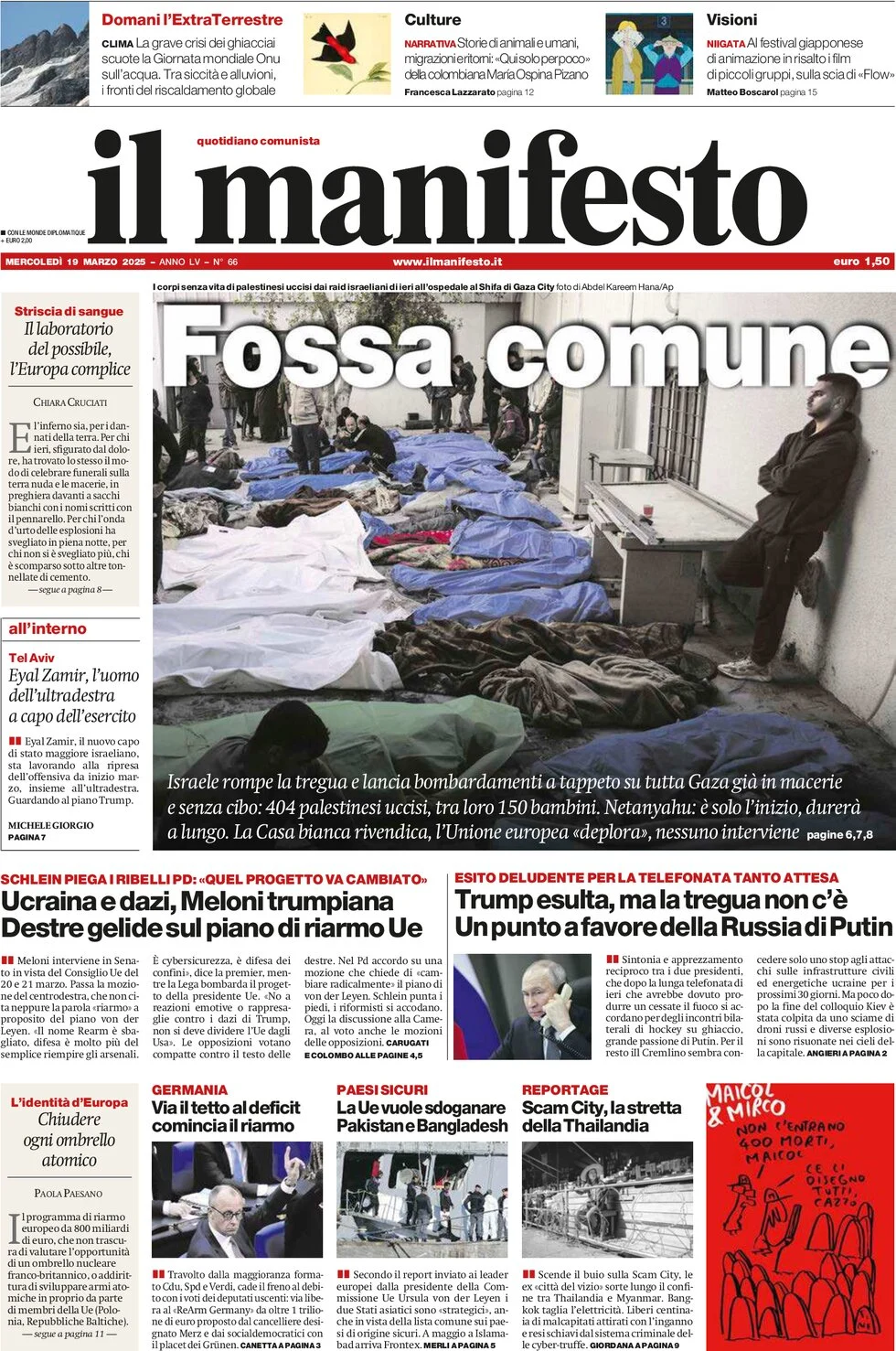 anteprima della prima pagina di Il Manifesto