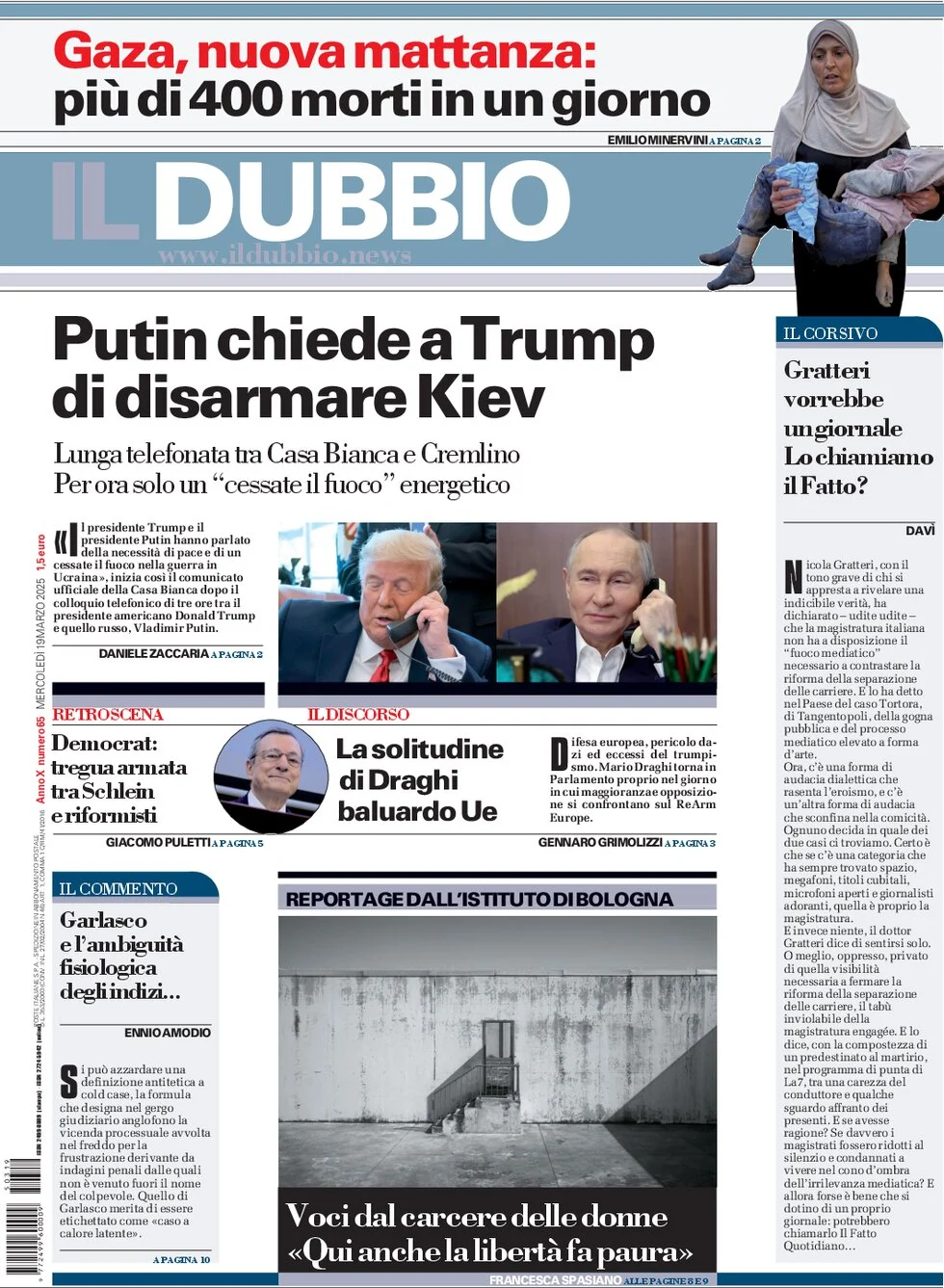 anteprima della prima pagina di Il Dubbio