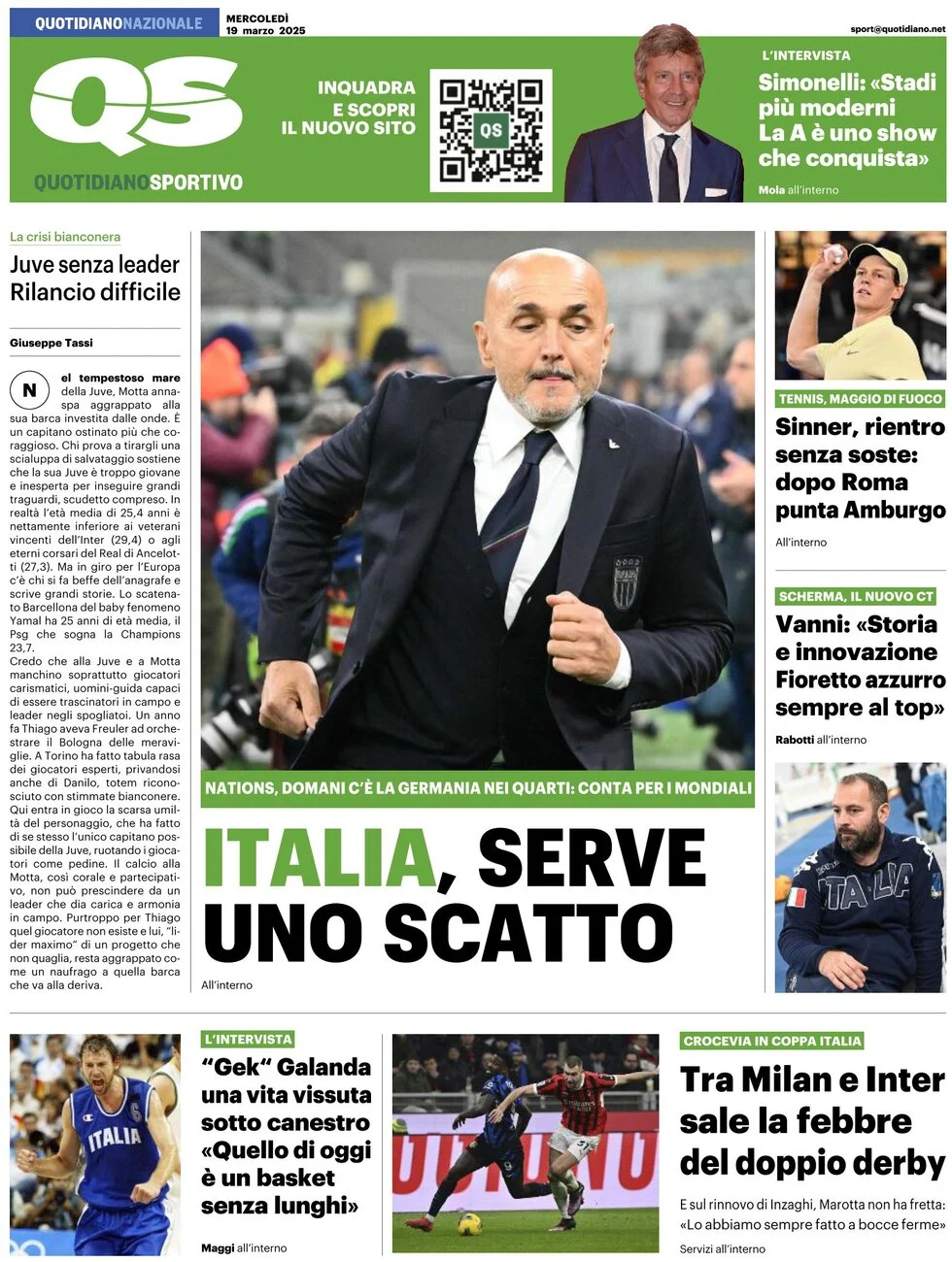 anteprima della prima pagina di qs-quotidiano-sportivo del 19/03/2025