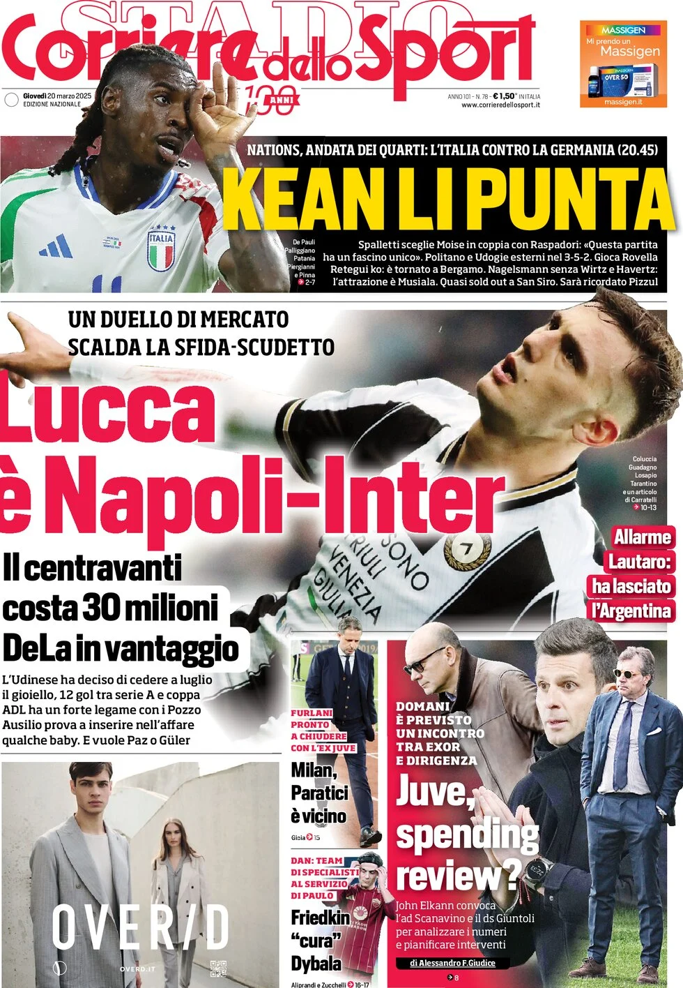 anteprima della prima pagina di corriere-dello-sport del 20/03/2025