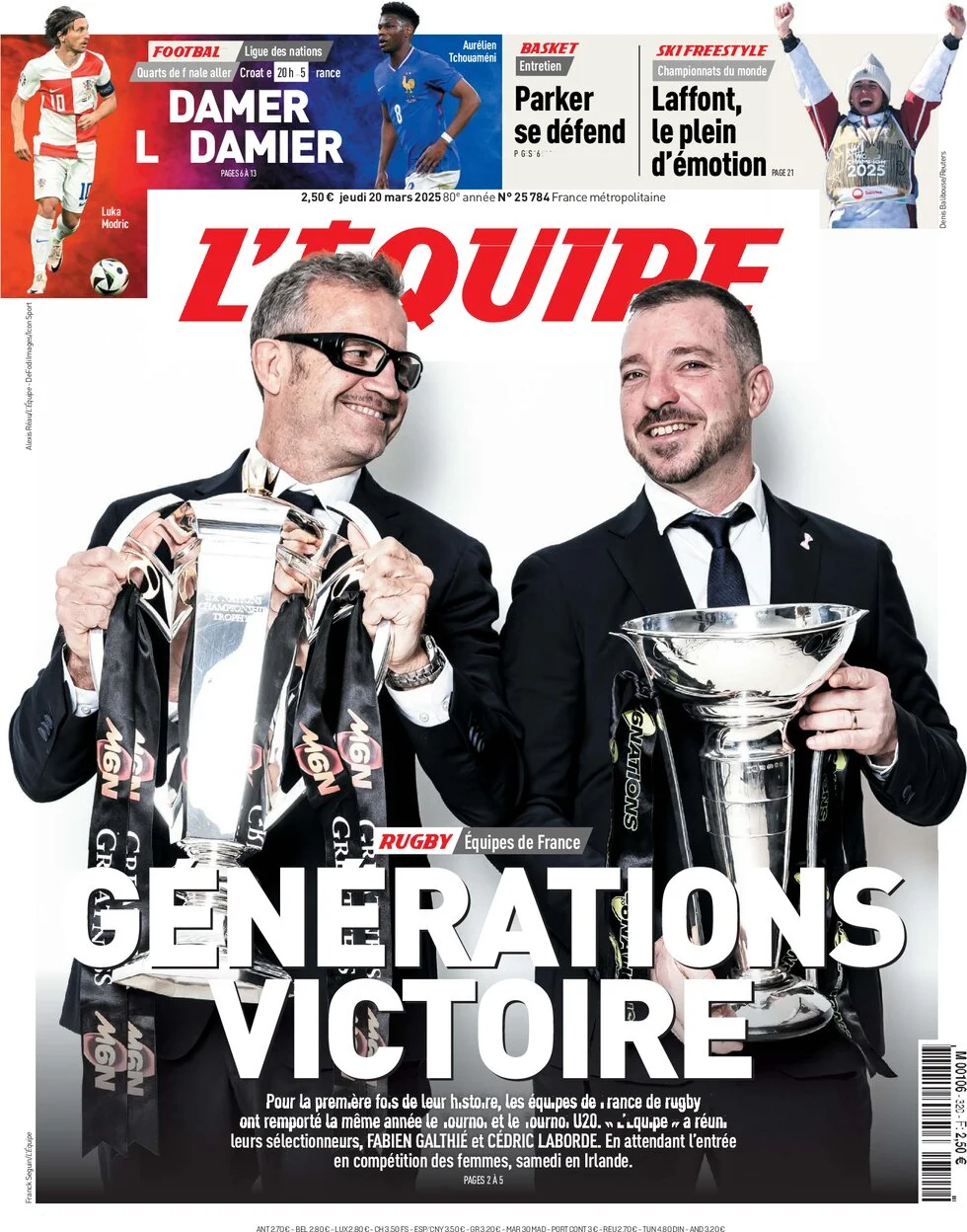 anteprima della prima pagina di lequipe del 20/03/2025