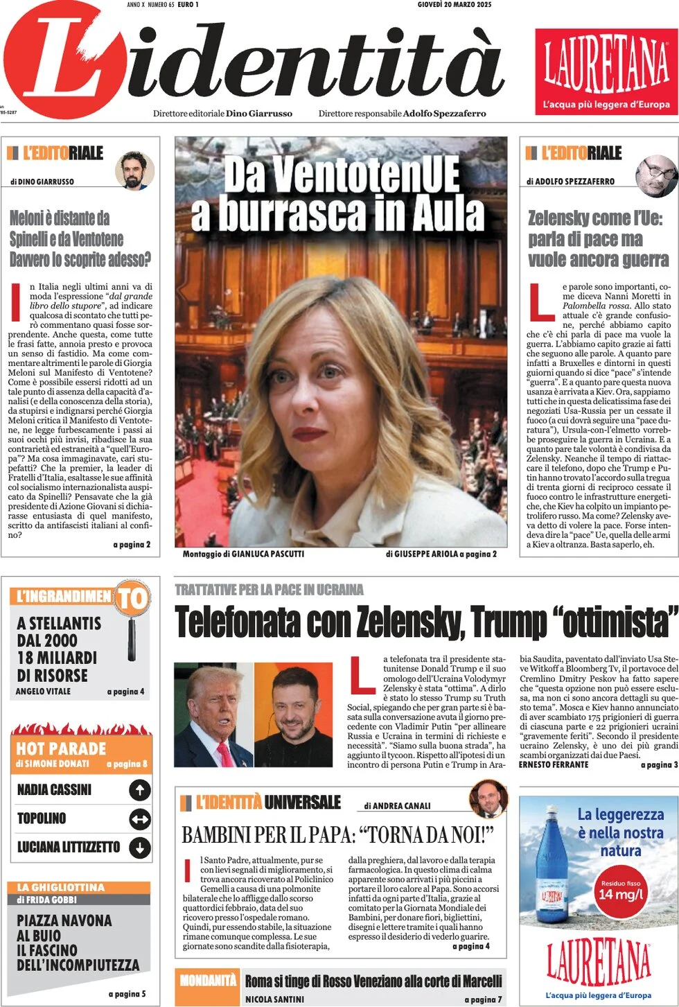 anteprima della prima pagina di lidentit del 20/03/2025