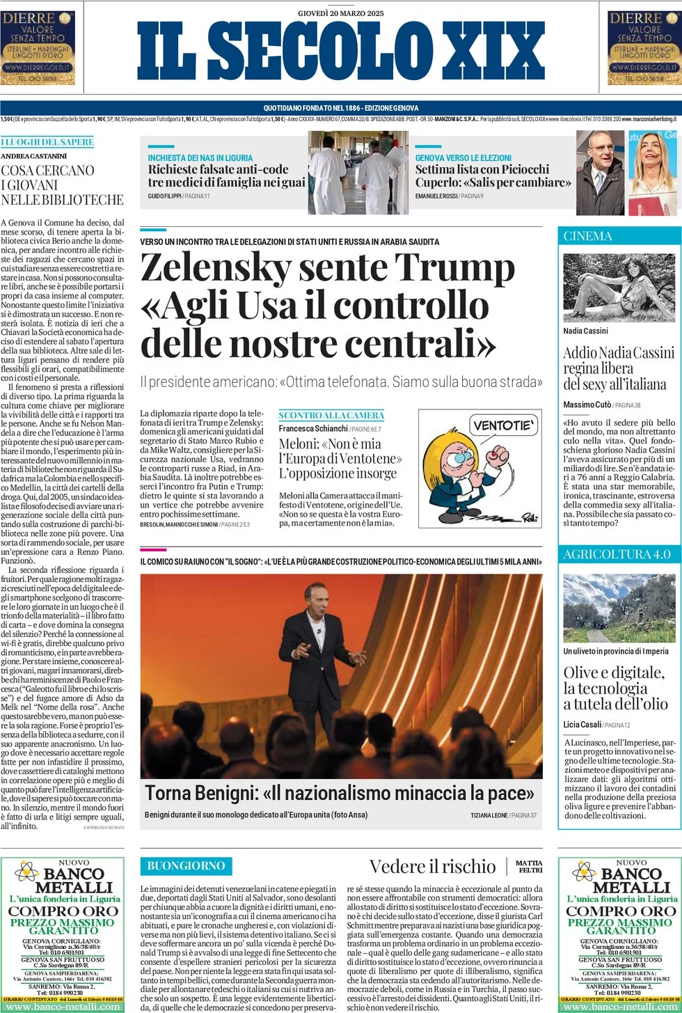 anteprima della prima pagina di il-secolo-xix del 20/03/2025