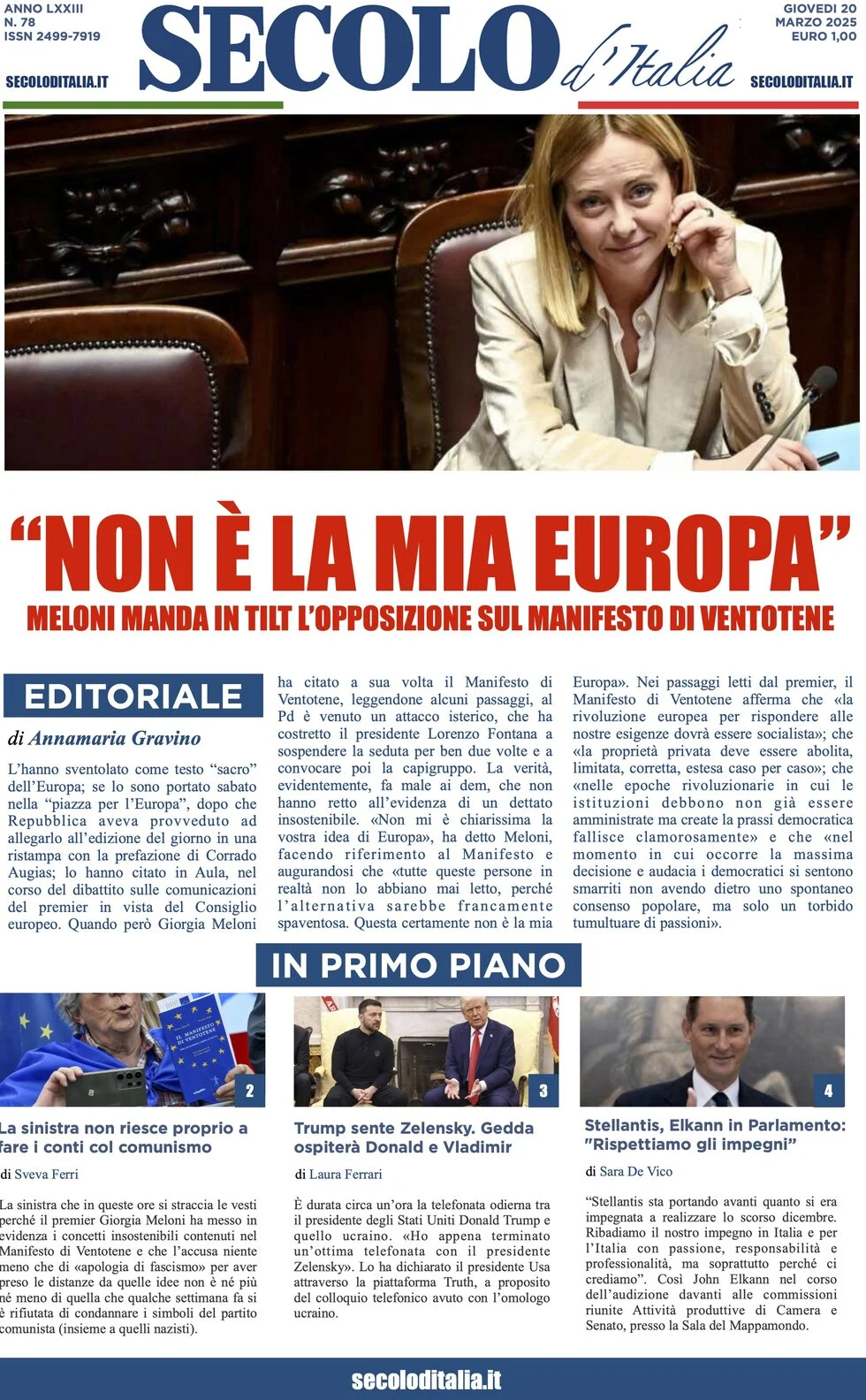 anteprima della prima pagina di secolo-ditalia del 20/03/2025