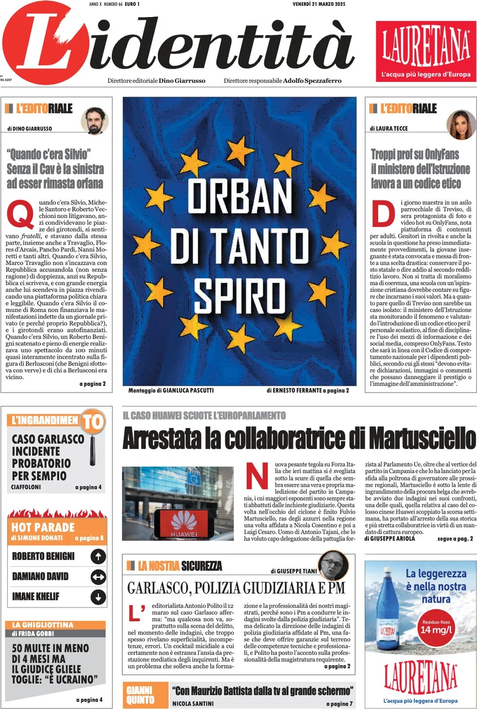 anteprima della prima pagina di lidentit del 21/03/2025
