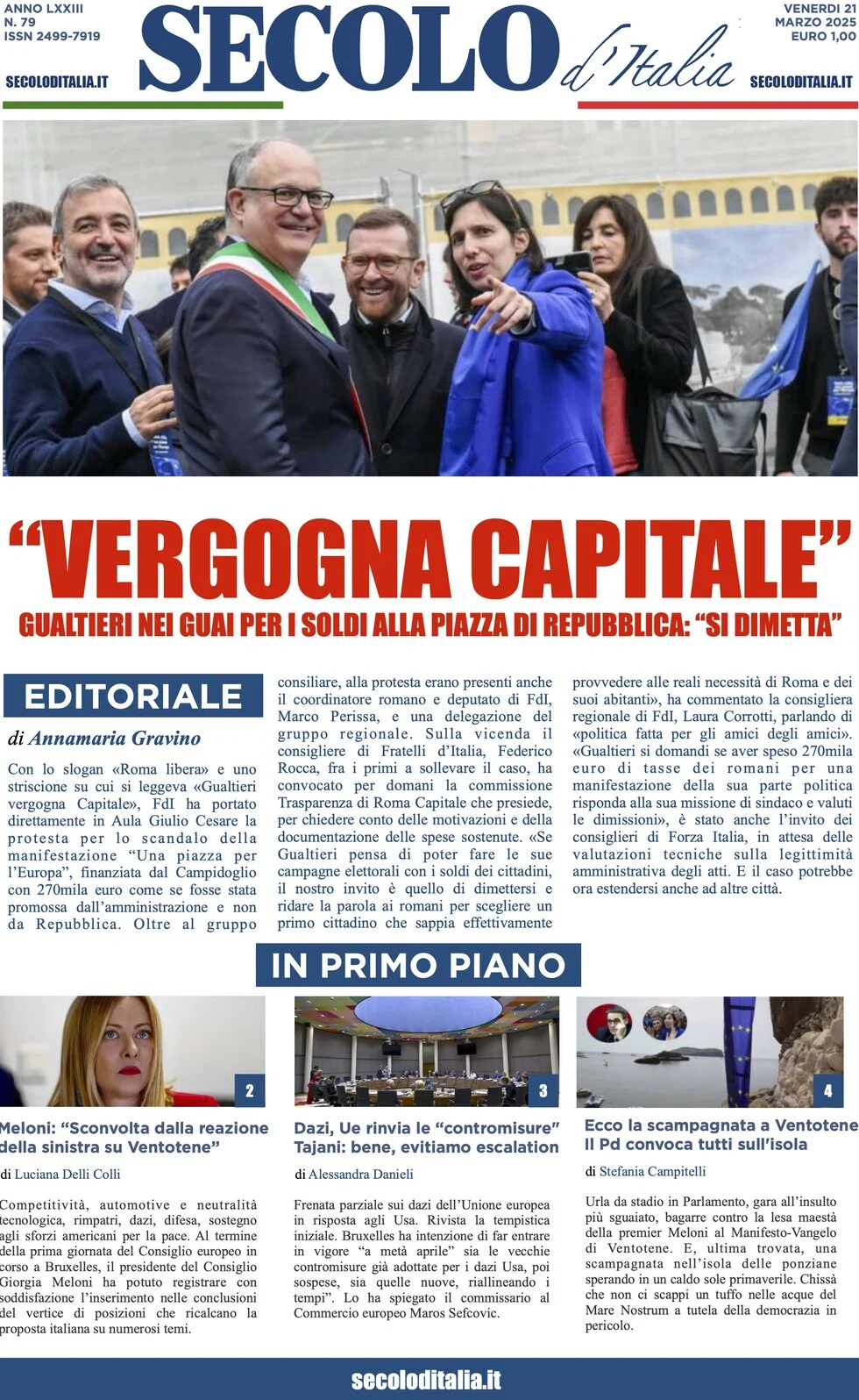 anteprima della prima pagina di secolo-ditalia del 21/03/2025