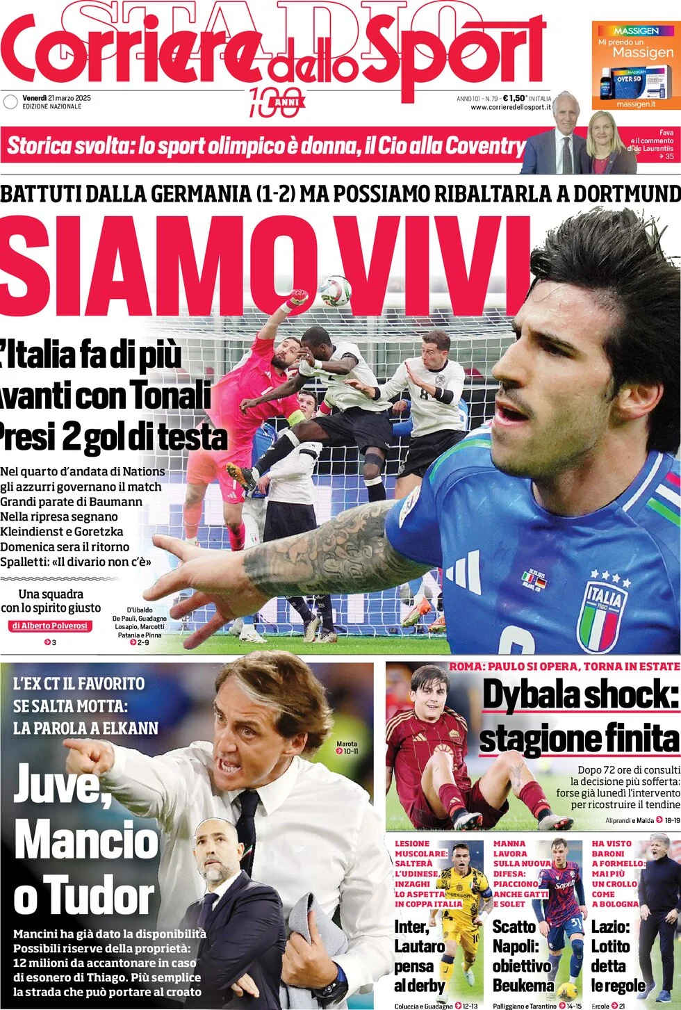 anteprima della prima pagina di corriere-dello-sport del 21/03/2025