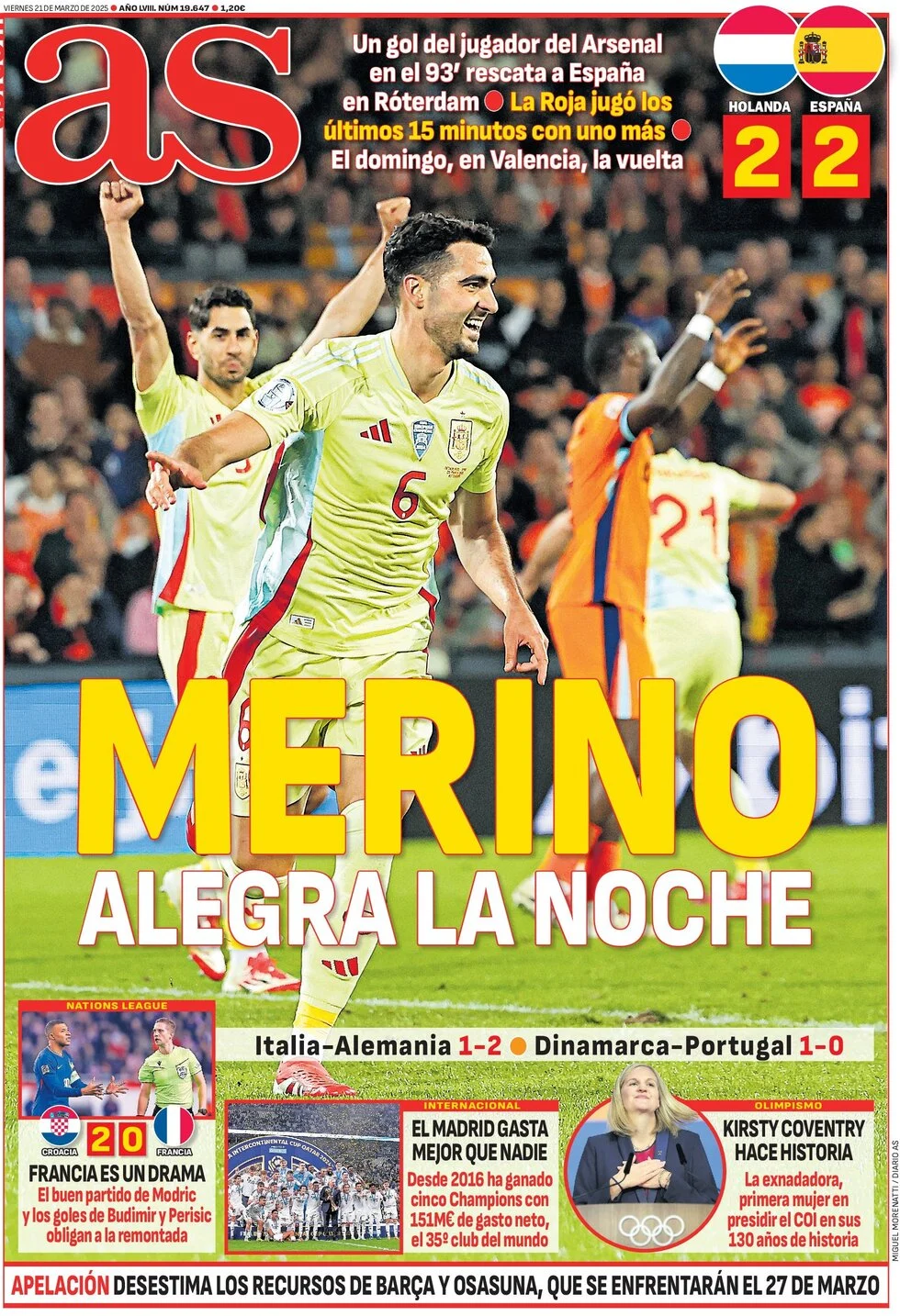 anteprima della prima pagina di as-madrid del 21/03/2025