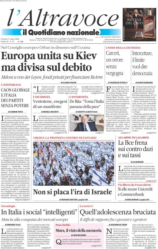anteprima della prima pagina di il-quotidiano-del-sud-laltravoce del 21/03/2025