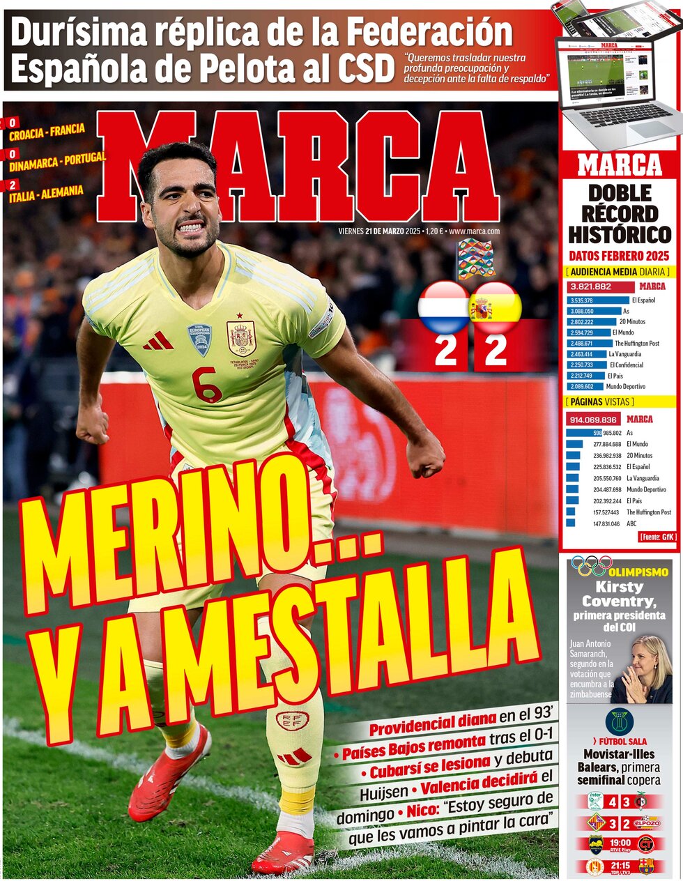 anteprima della prima pagina di marca del 21/03/2025