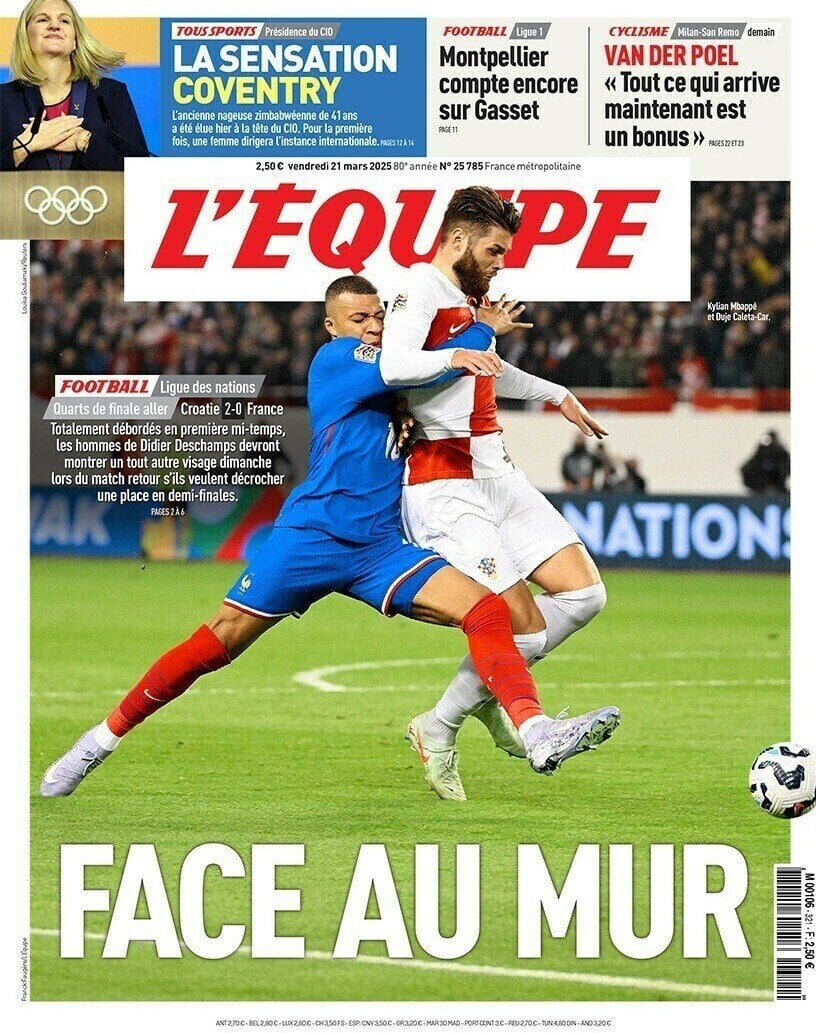 anteprima della prima pagina di lequipe del 21/03/2025