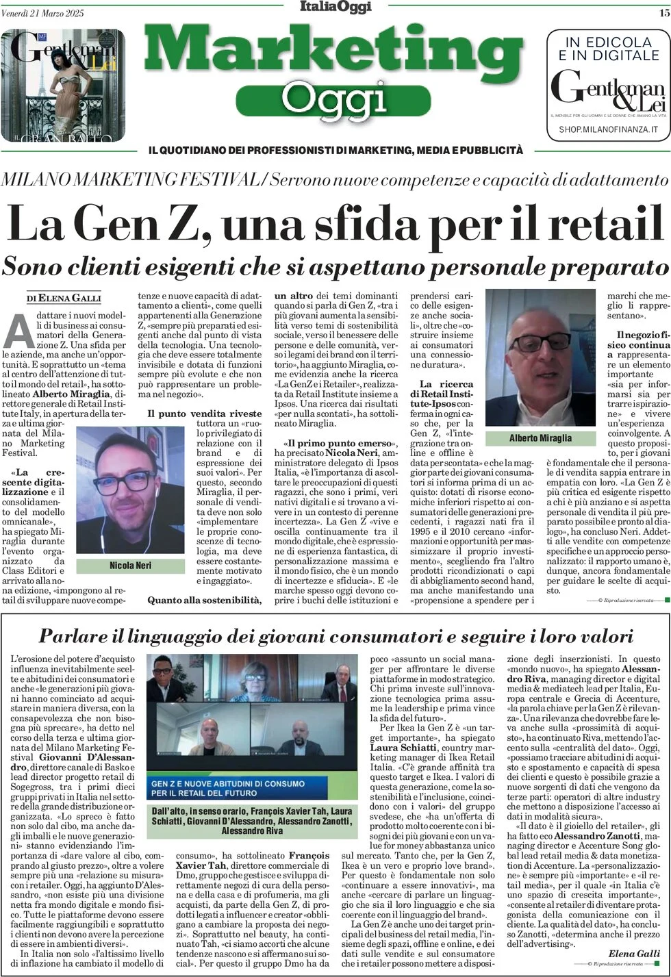 anteprima della prima pagina di marketing-oggi del 21/03/2025