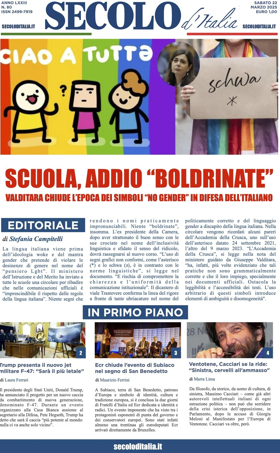 anteprima della prima pagina di secolo-ditalia del 22/03/2025