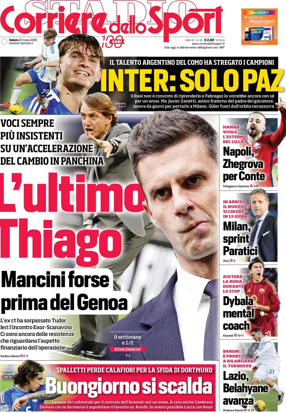 anteprima della prima pagina di corriere-dello-sport del 22/03/2025