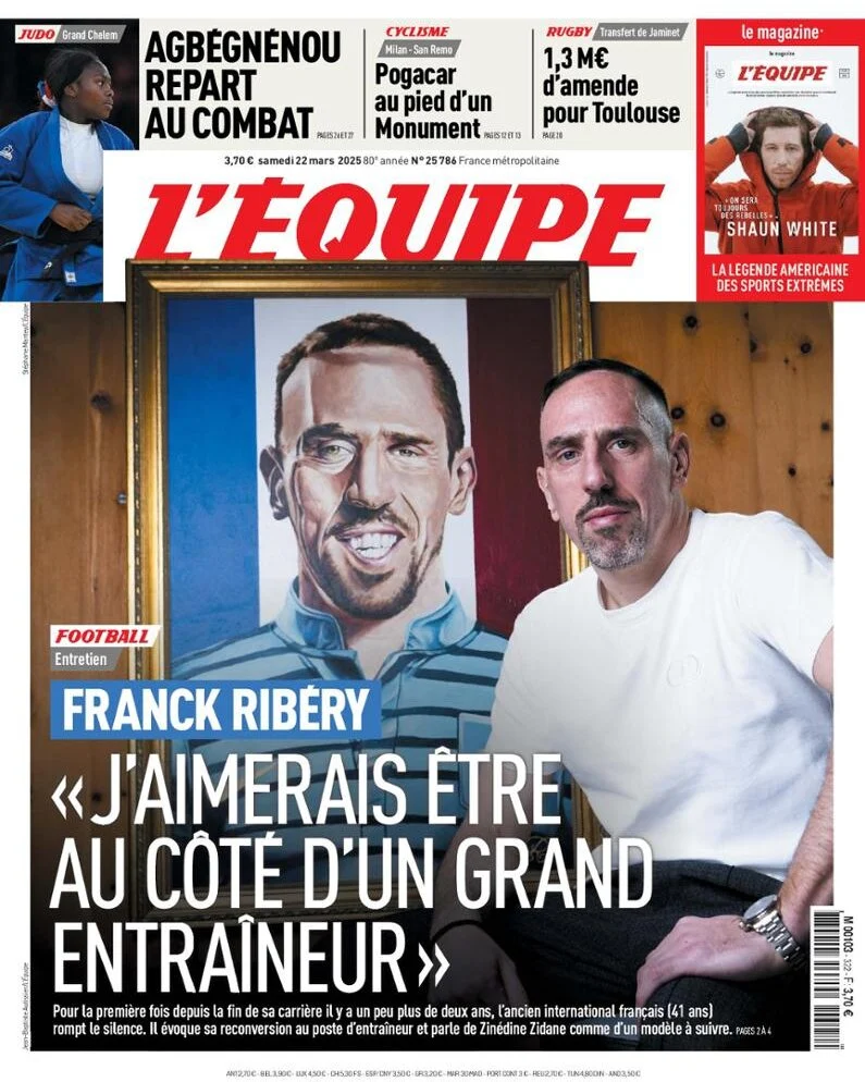 anteprima della prima pagina di lequipe del 22/03/2025