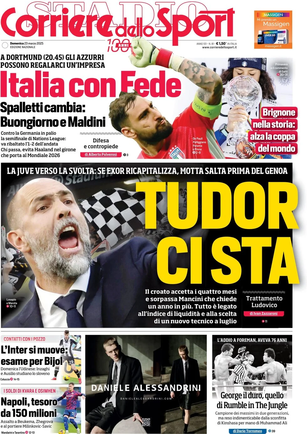 anteprima della prima pagina di corriere-dello-sport del 23/03/2025