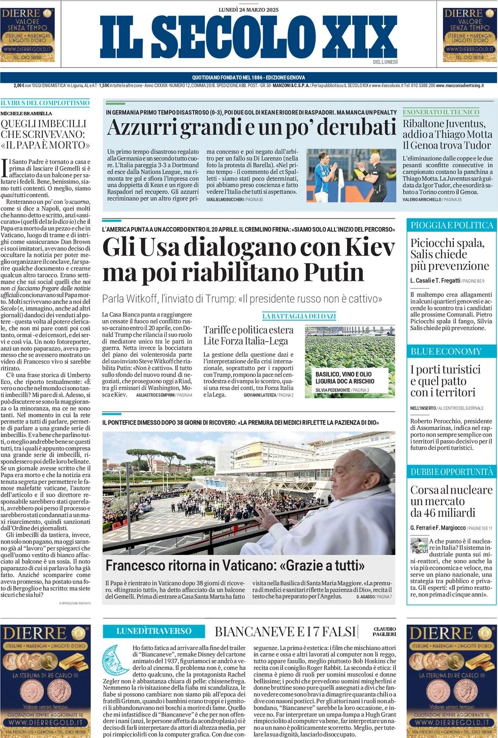 anteprima della prima pagina di il-secolo-xix del 24/03/2025