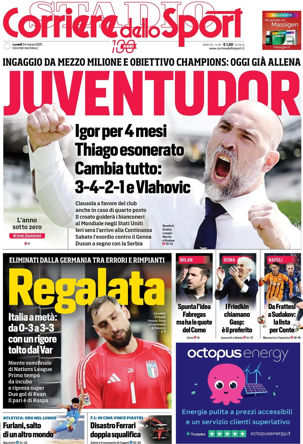 anteprima della prima pagina di corriere-dello-sport del 24/03/2025