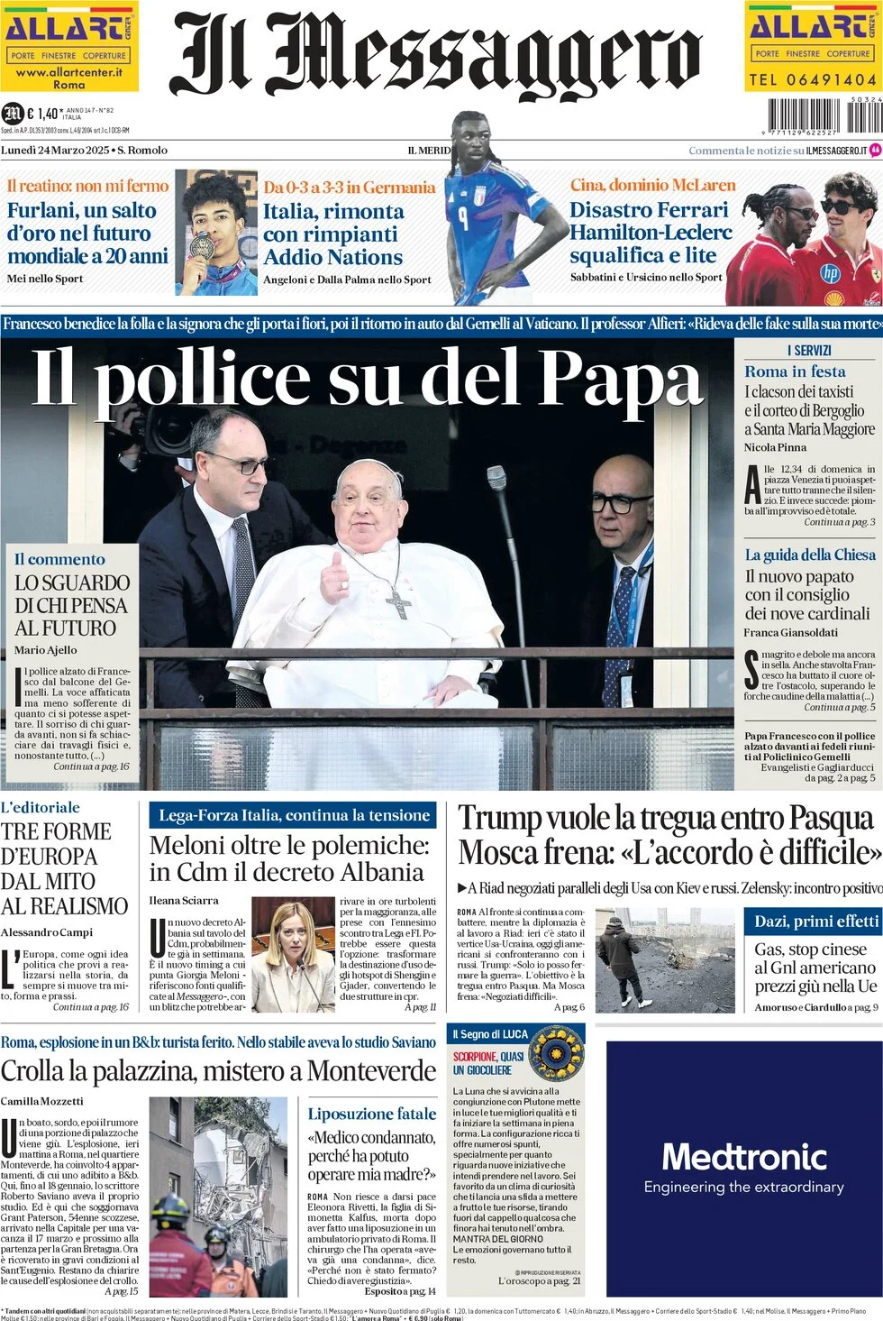 anteprima della prima pagina di il-messaggero del 24/03/2025
