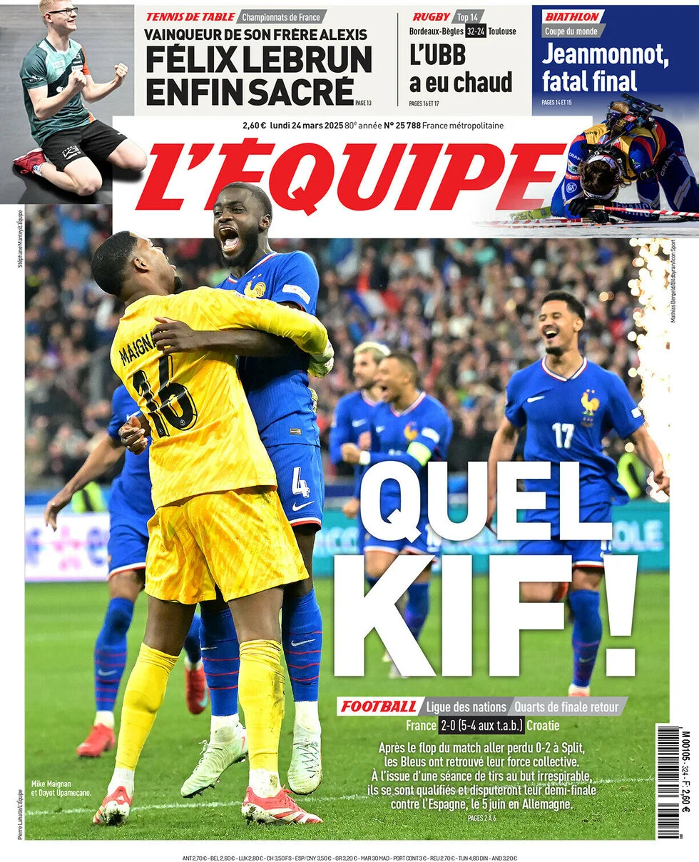 anteprima della prima pagina di lequipe del 24/03/2025