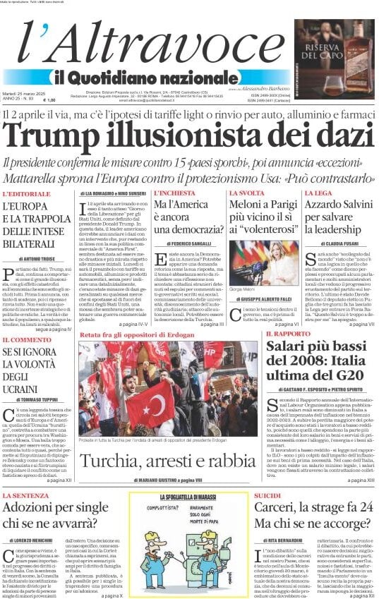 anteprima della prima pagina di il-quotidiano-del-sud-laltravoce del 25/03/2025