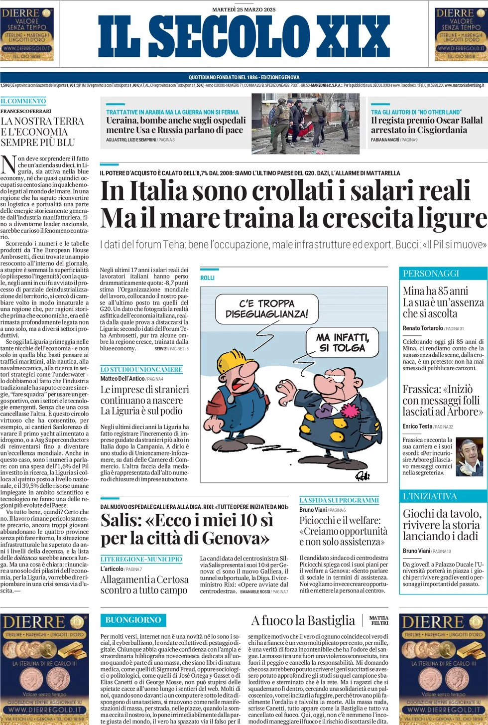 anteprima della prima pagina di il-secolo-xix del 25/03/2025