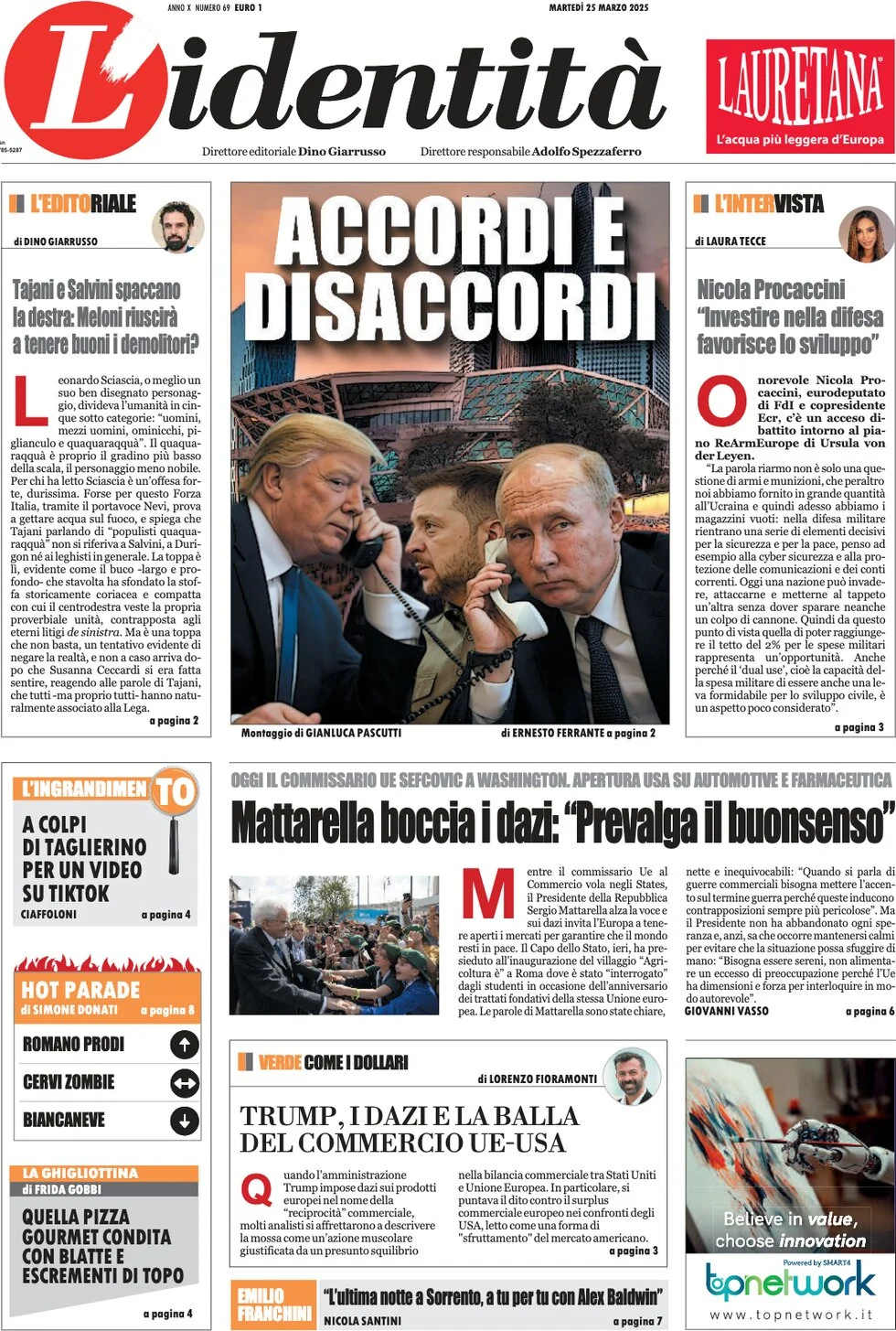 anteprima della prima pagina di lidentit del 25/03/2025