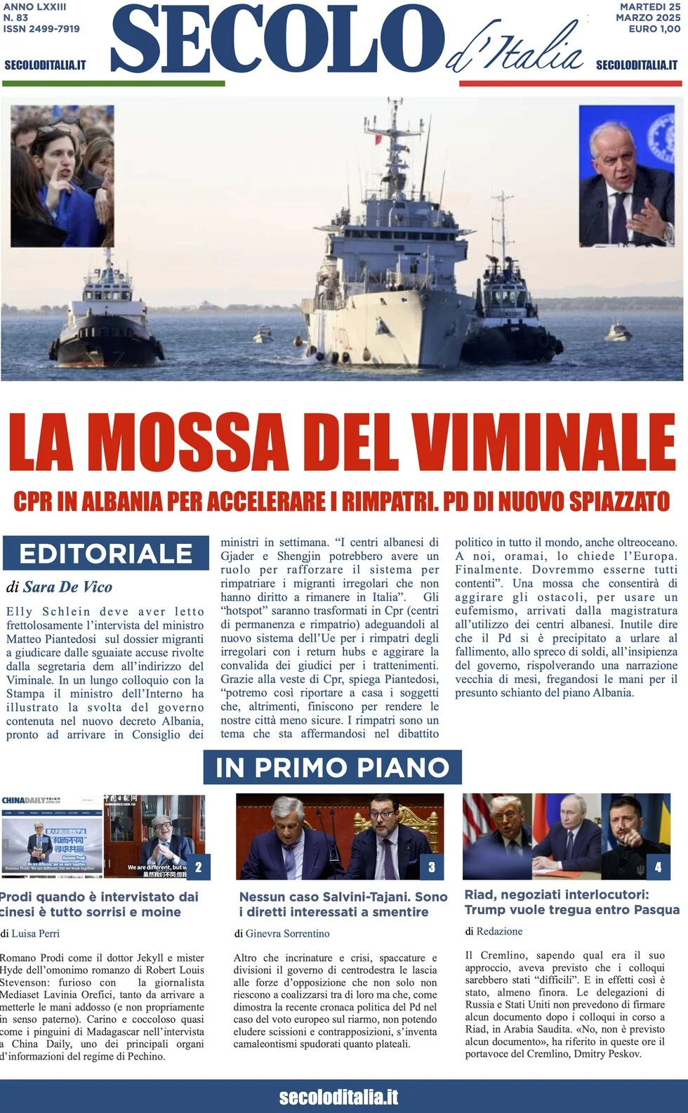 anteprima della prima pagina di secolo-ditalia del 25/03/2025