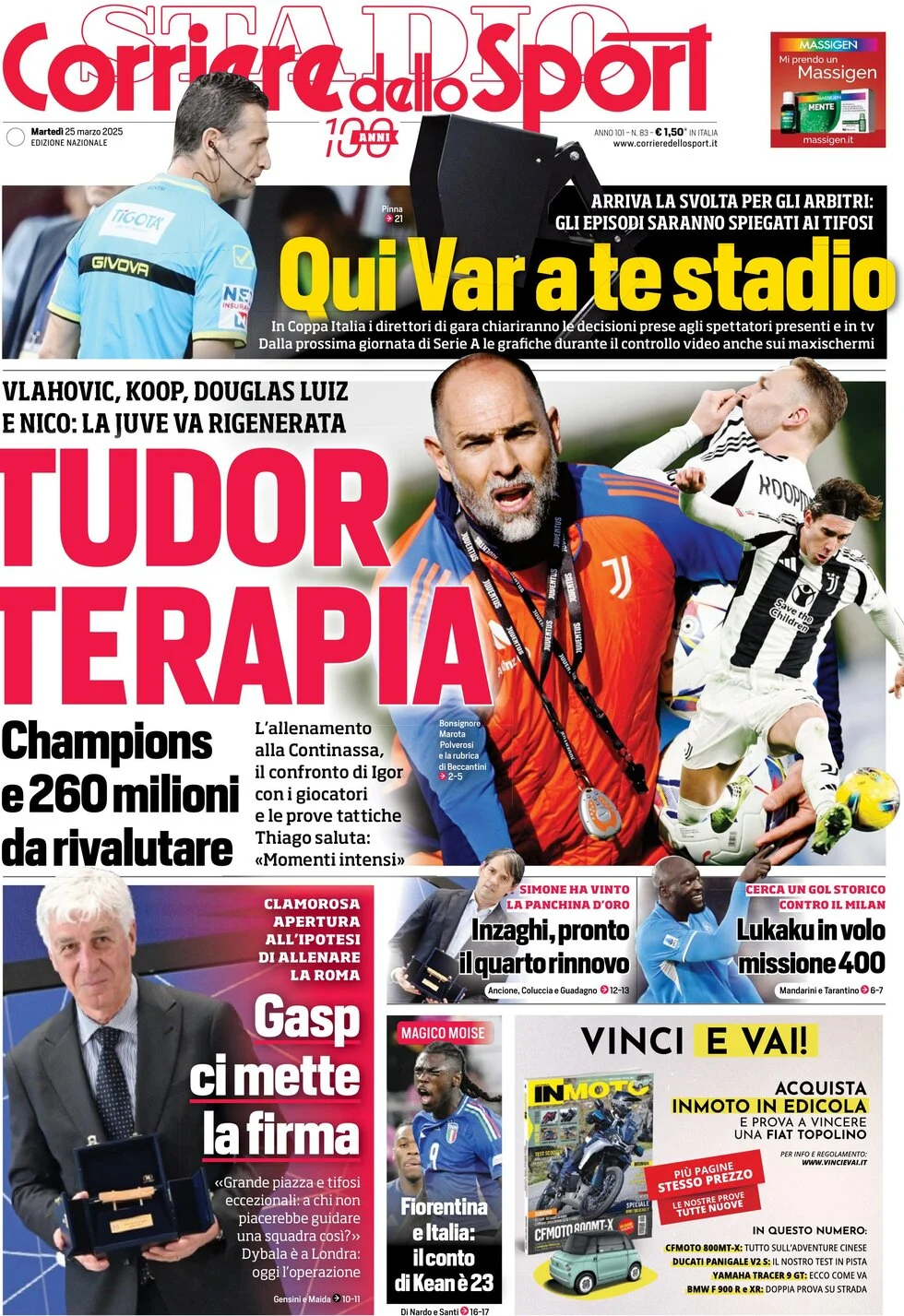 anteprima della prima pagina di corriere-dello-sport del 25/03/2025