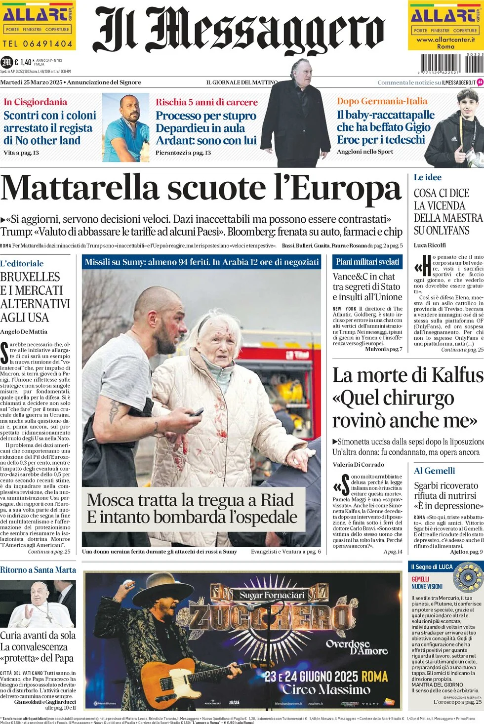 anteprima della prima pagina di il-messaggero del 25/03/2025
