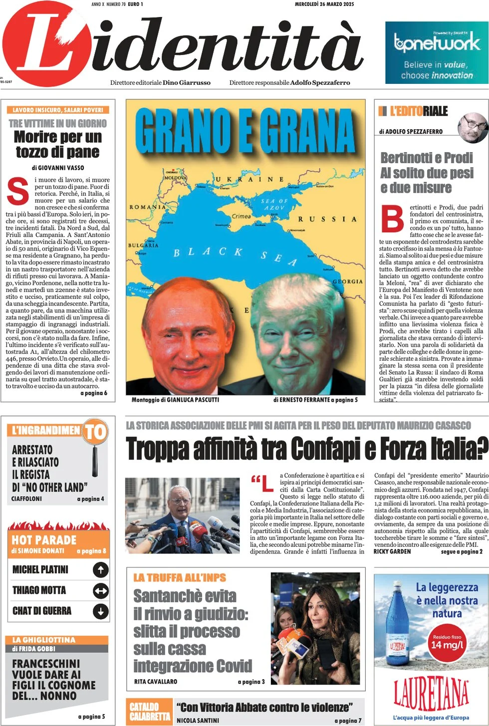 anteprima della prima pagina di lidentit del 26/03/2025