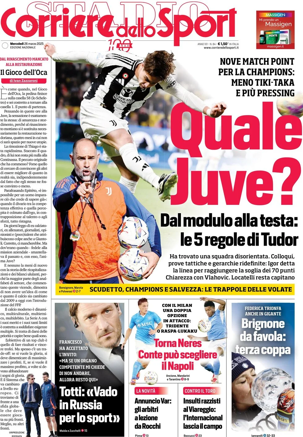 anteprima della prima pagina di corriere-dello-sport del 26/03/2025